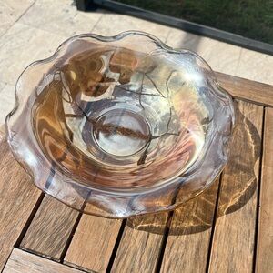 Vintage Jeannette Glass Fluted Iridescent Marygold Iris Bowl 9-1/2"D
